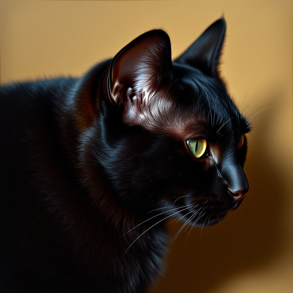 Black Cat with Iridescent Fur in Rococo Style