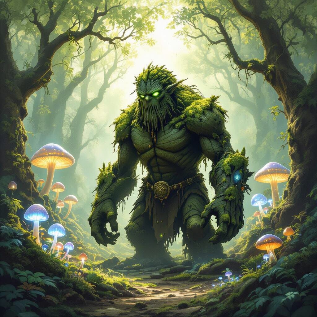 Mossy Golem Awakens in Enchanted Forest Clearing