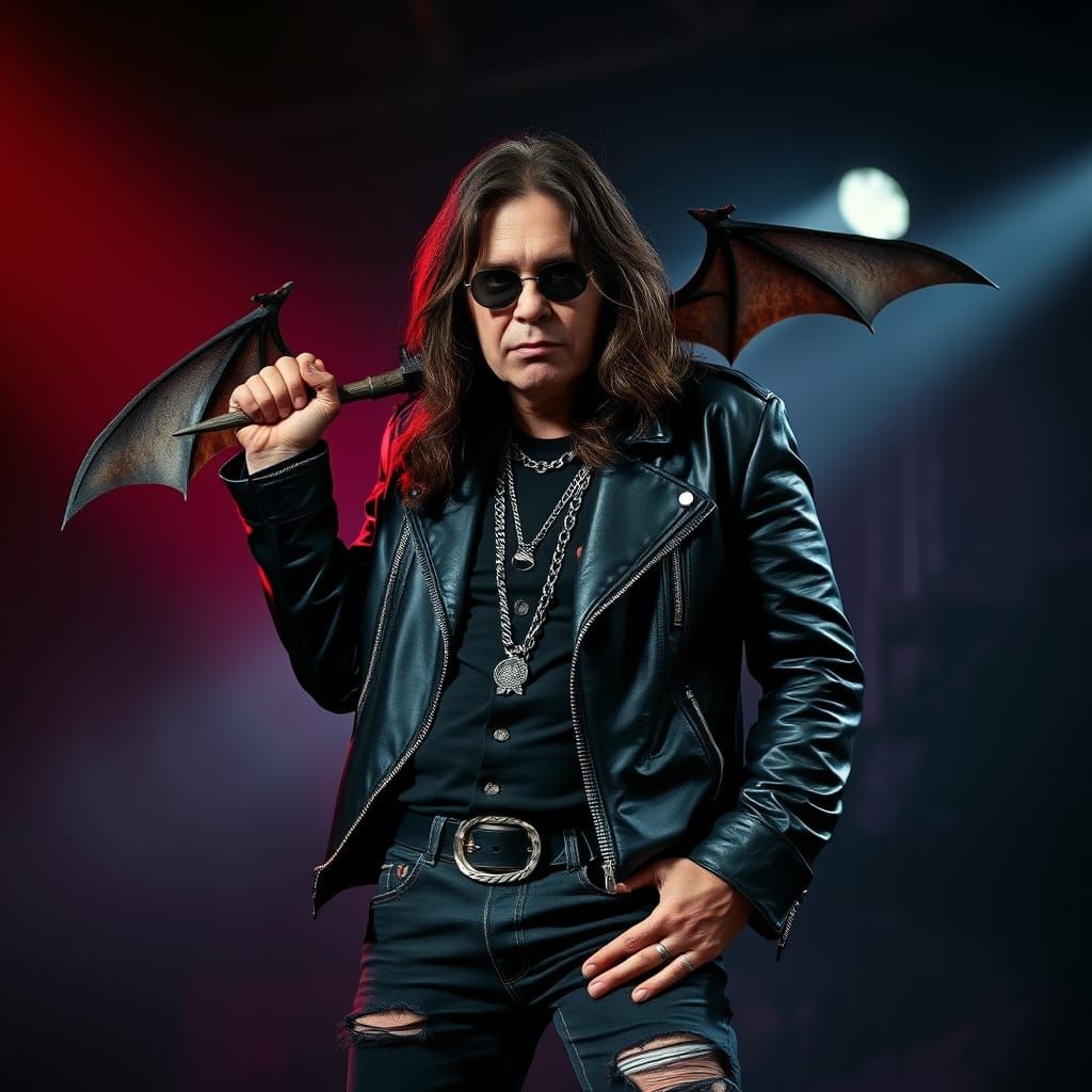 Ozzy Osbourne with Bat, in Comic Book Style