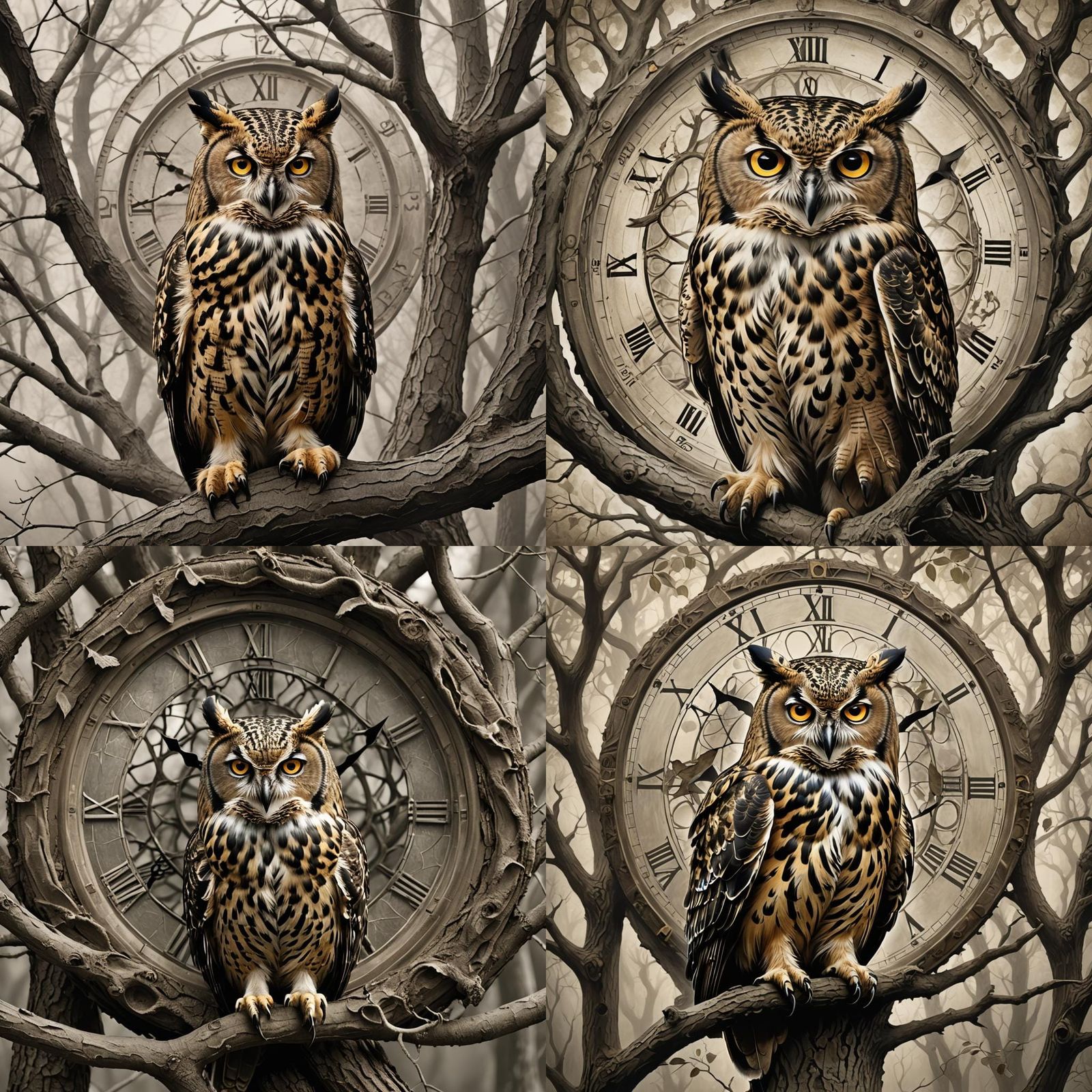 Blue Owl Leopard God of Time in Origami Style