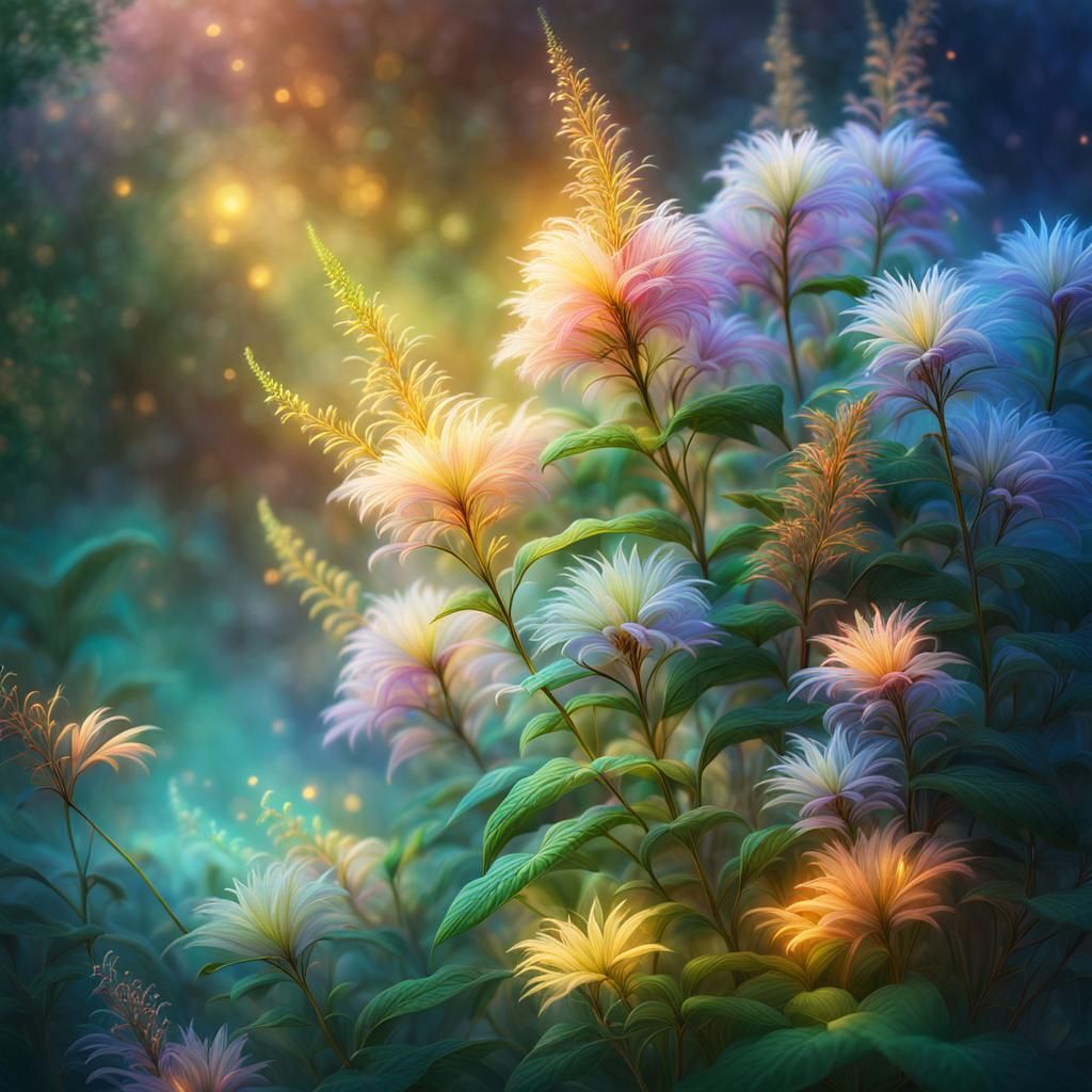 Lush Fantasy Plant with Ethereal Light: 8K Art
