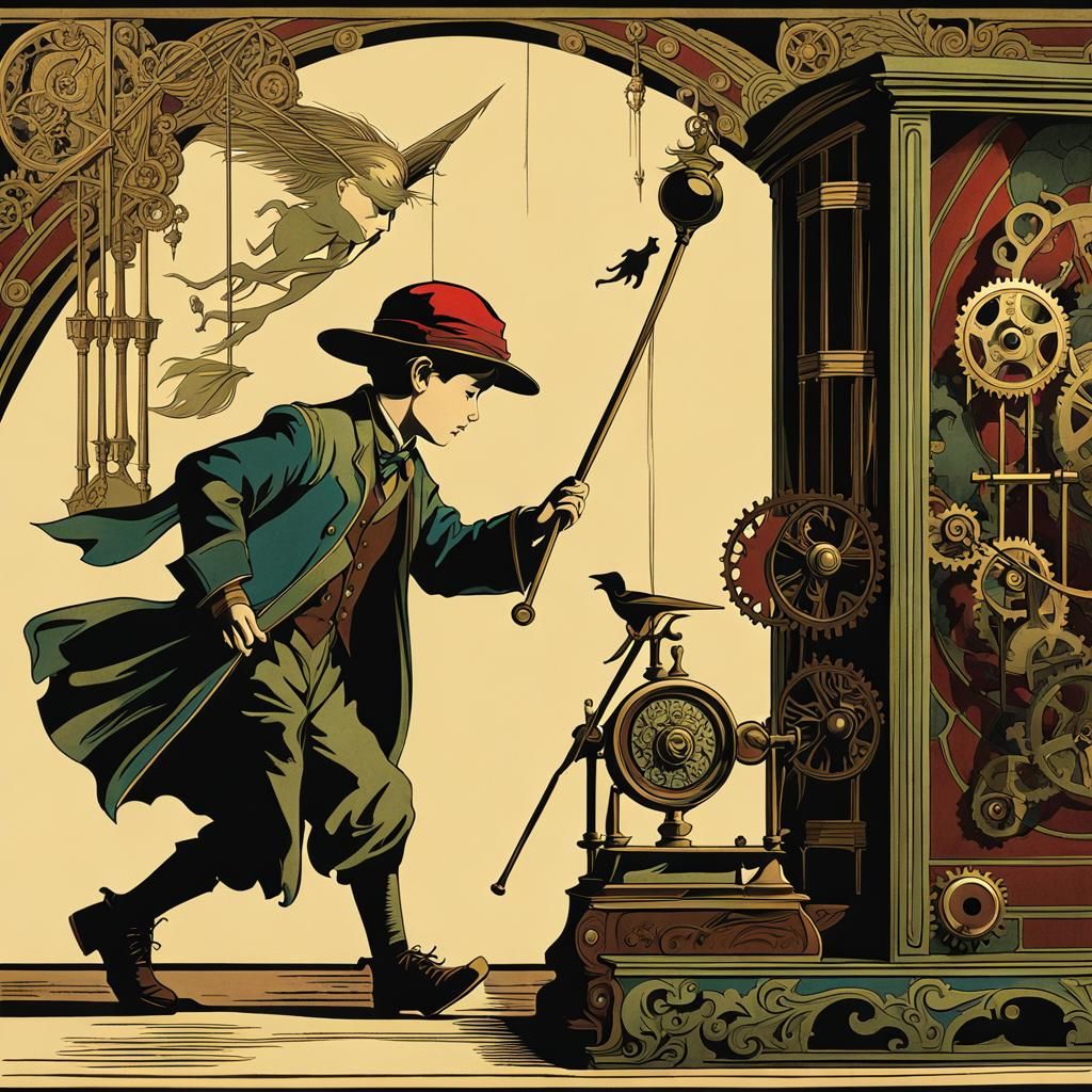 Victorian Clockwork Arcade Game with Shadow Puppets