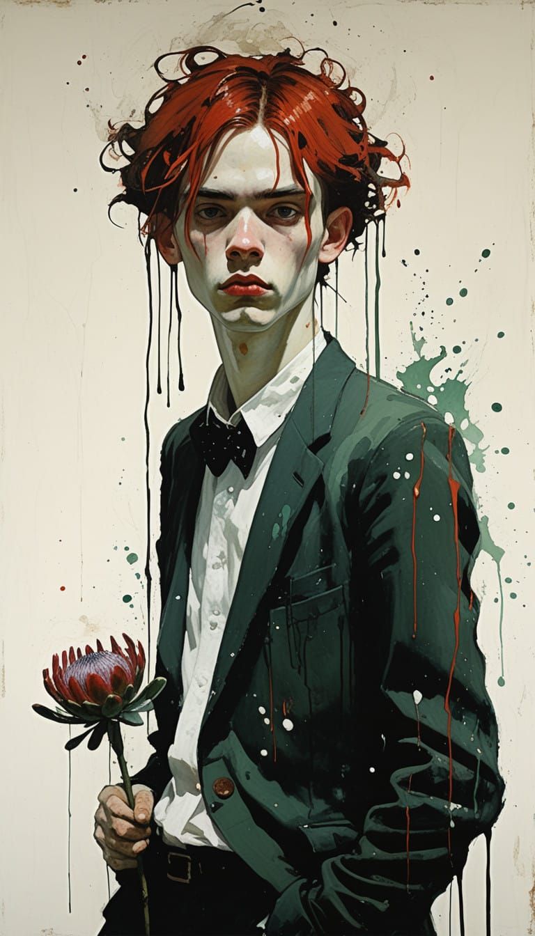 Protea in Unfinished, Dripping Paint Style