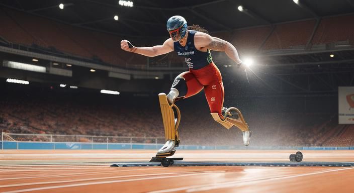 Paralympic Athlete's Triumphant Victory in Realistic Illustr...