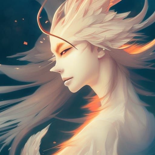 Detailed Wind Kitsune Portrait in Art Nouveau Style