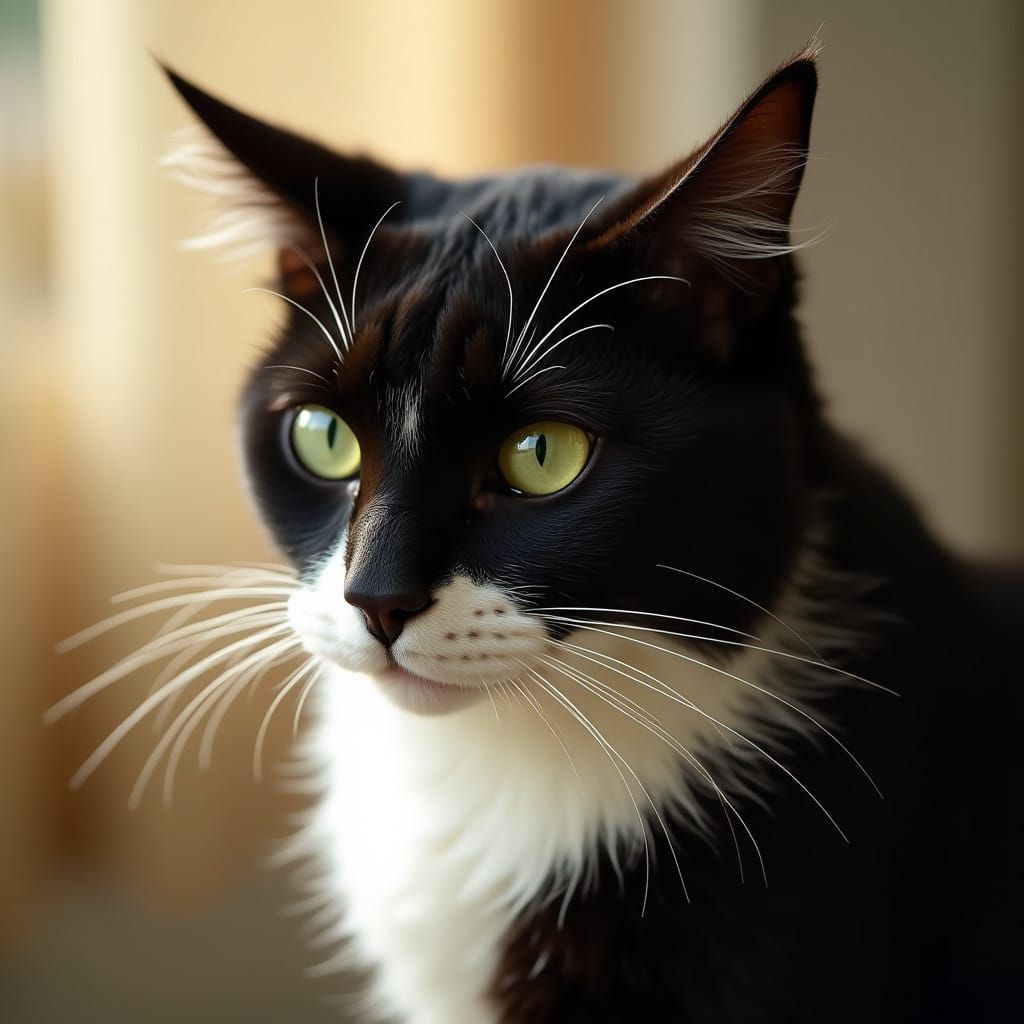 Elegant Tuxedo Cat in Soft Focus