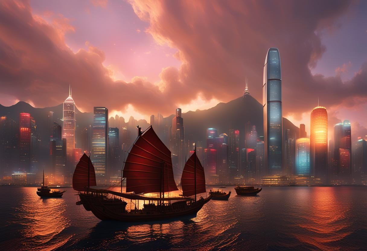 Hong Kong Harbour Sunset: A Matte Painting Masterpiece