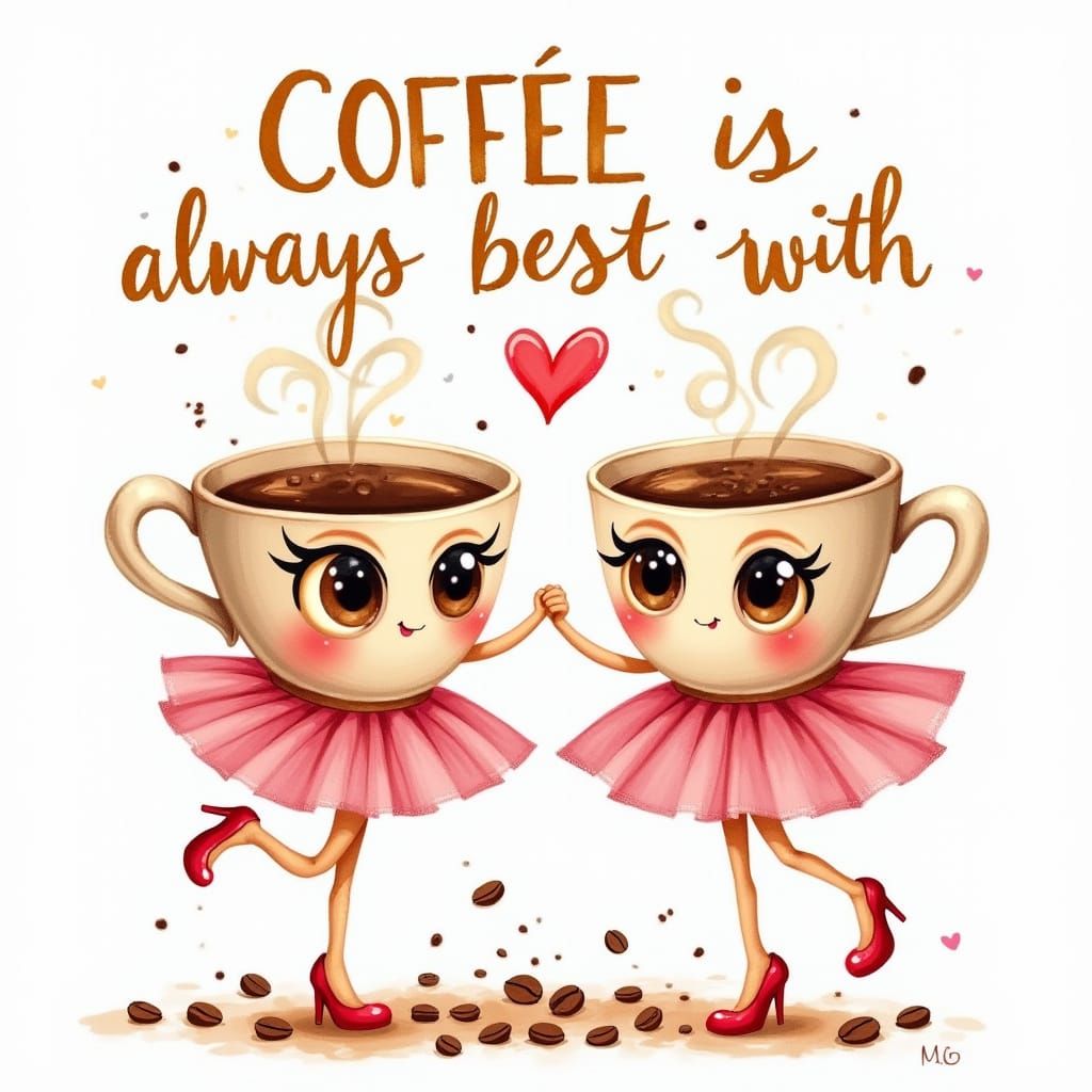 Anthropomorphic Coffee Mugs in Watercolor Style