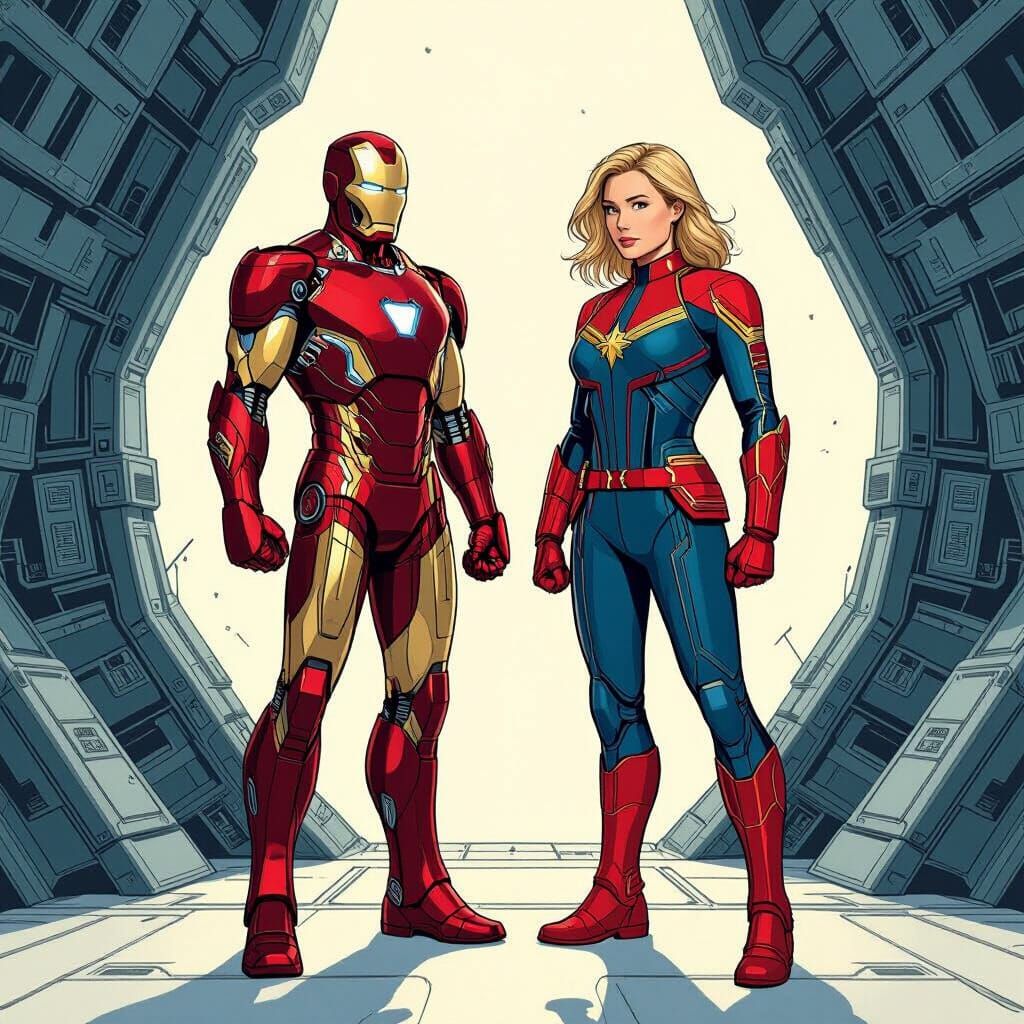 Iron Man and Captain Marvel Face-Off in Comic Style