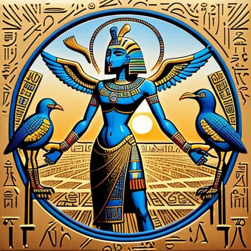 Egyptian Illustration: Ani, Isis, and Bennu Bird
