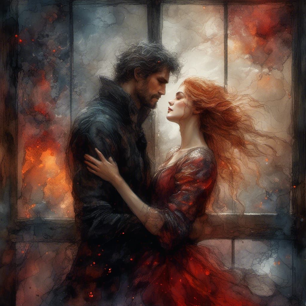 Ethereal Embrace: Painterly Romance in Stormy Weather