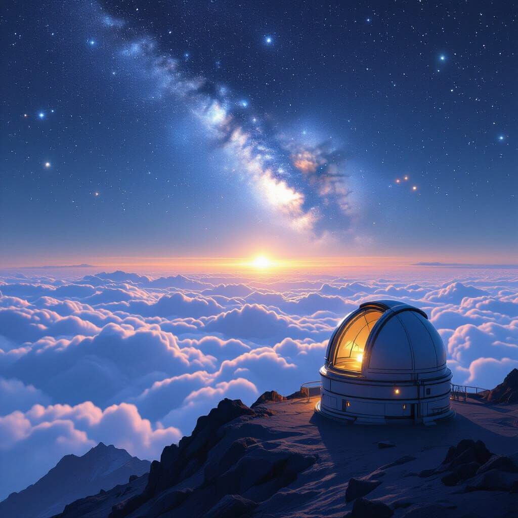 Epic Sci-Fi Observatory Dome Under Starry Night Sky