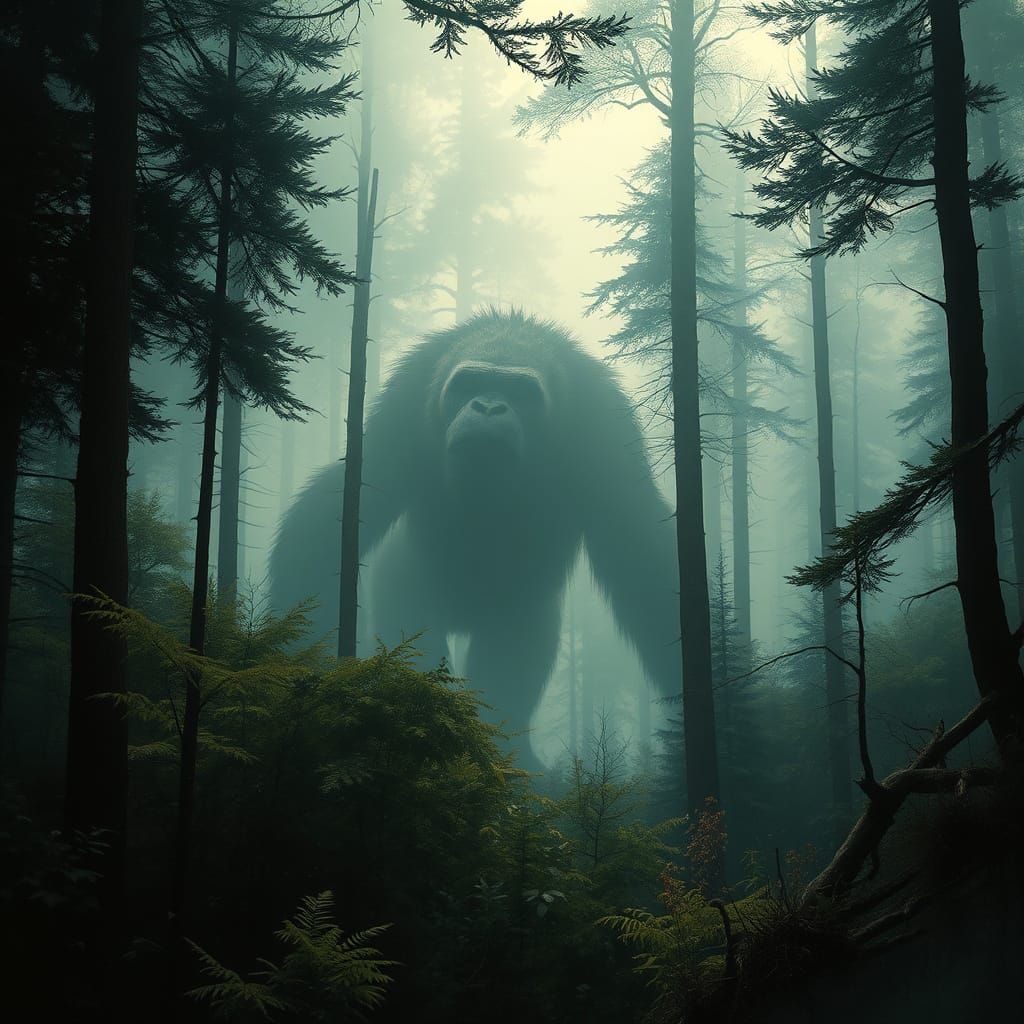 Giant Ape Lurks in the Misty Forest