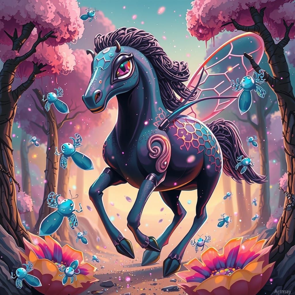 Enchanted Snowglobe Scene in Whimsical Digital Anime Style