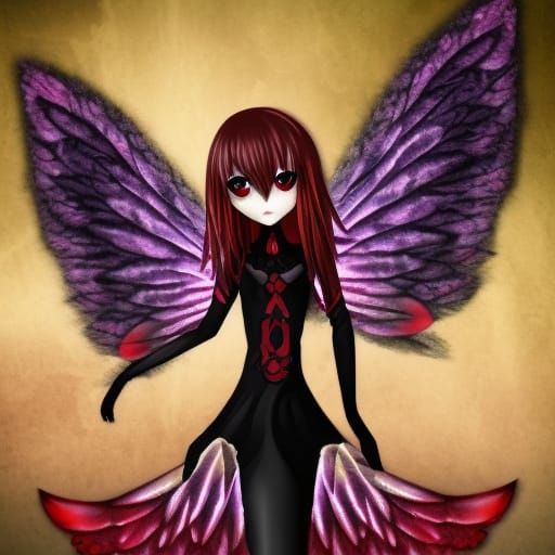 Gothic Anime Fairy with Blood Moon Wings