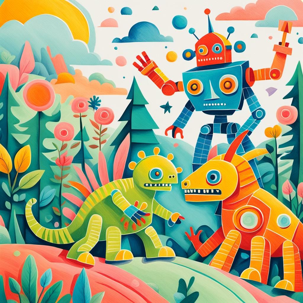 Kaiju and Robot Battle: Naive Line Art