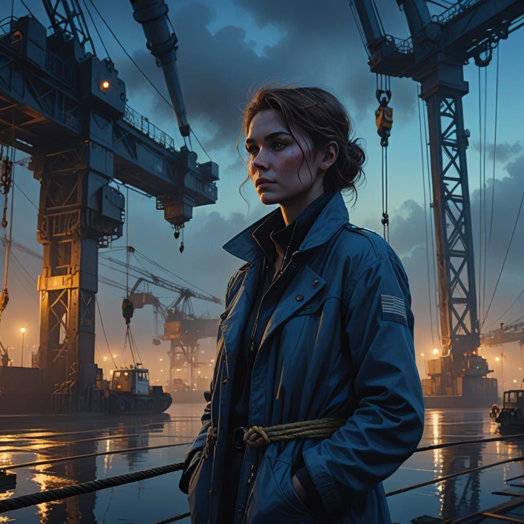 Epic Cinematic London Docks at Night in Dramatic Oil Paintin...