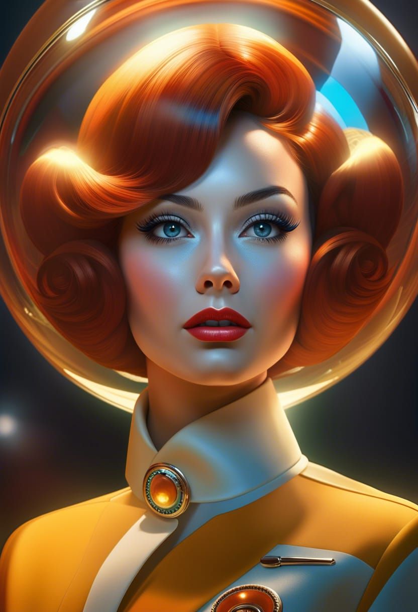 1960s Air Hostess Portrait in Expressionist Style