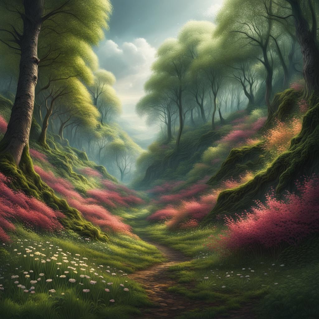 Epic Spring Forest Digital Matte Painting