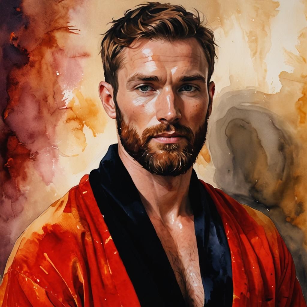 Hirsute Man in Alcohol Ink Impressionist Oil Painting