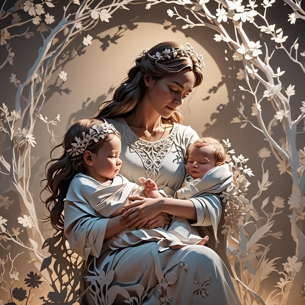 Mother and Child: Papercut Style Illustration