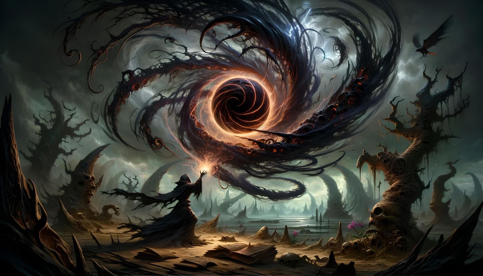 Necromantic Singularity: Dark Spell in Fantasy Setting