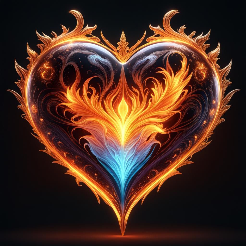 Fiery Ice Heart: Detailed Dark Fantasy Composition