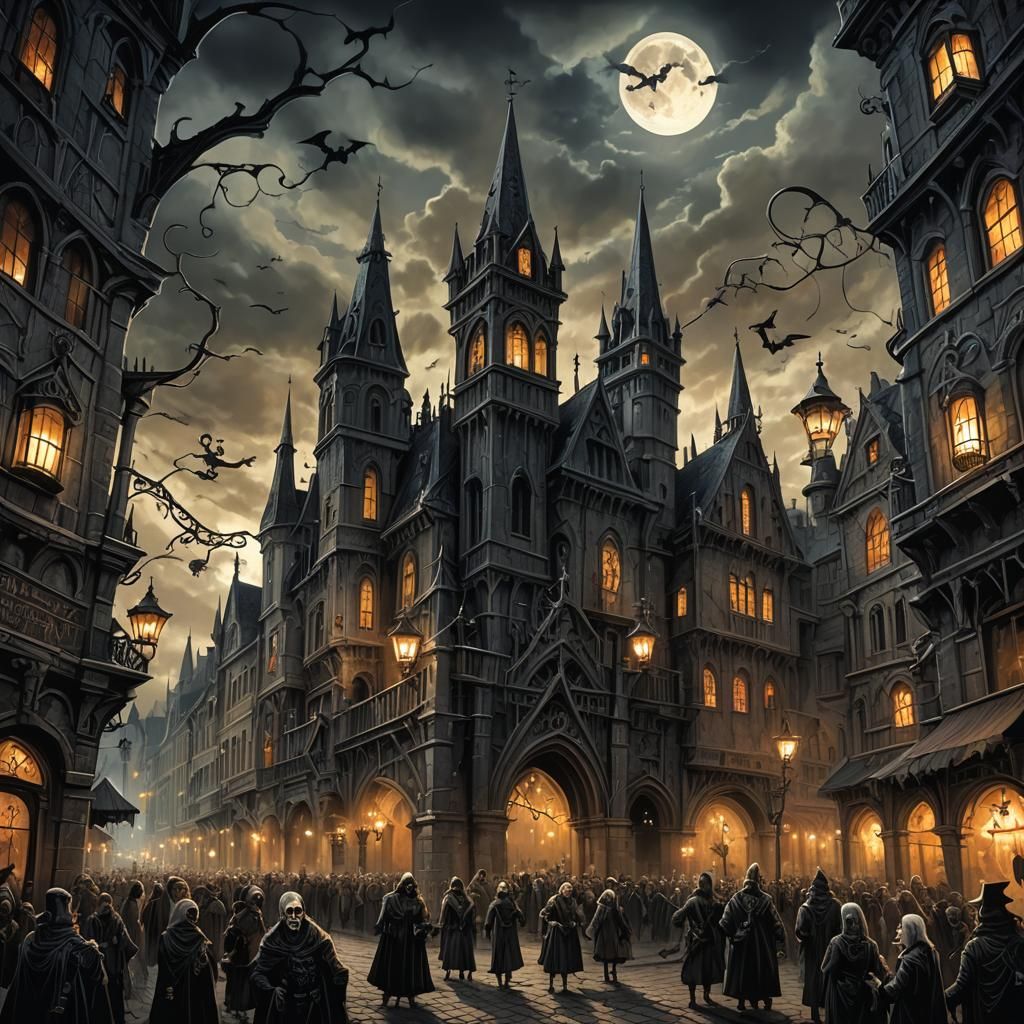 Dark Fantasy Gothic Festival with Grotesque Creatures