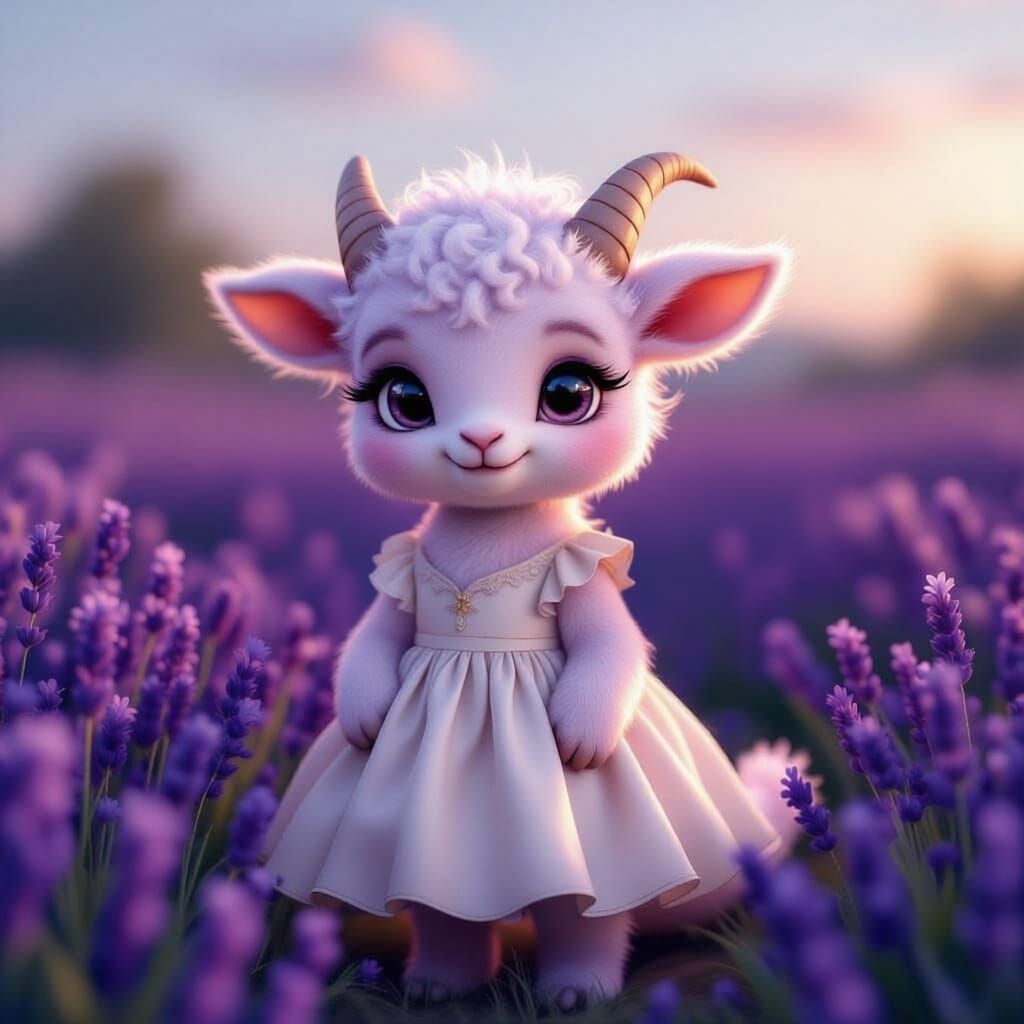 Cute Lamb Dragon Hybrid with Lilac Fur
