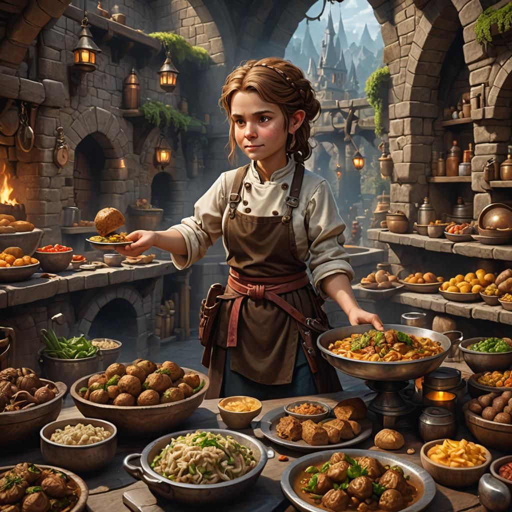 Female Halfling Chef in Dungeons and Dragons Style