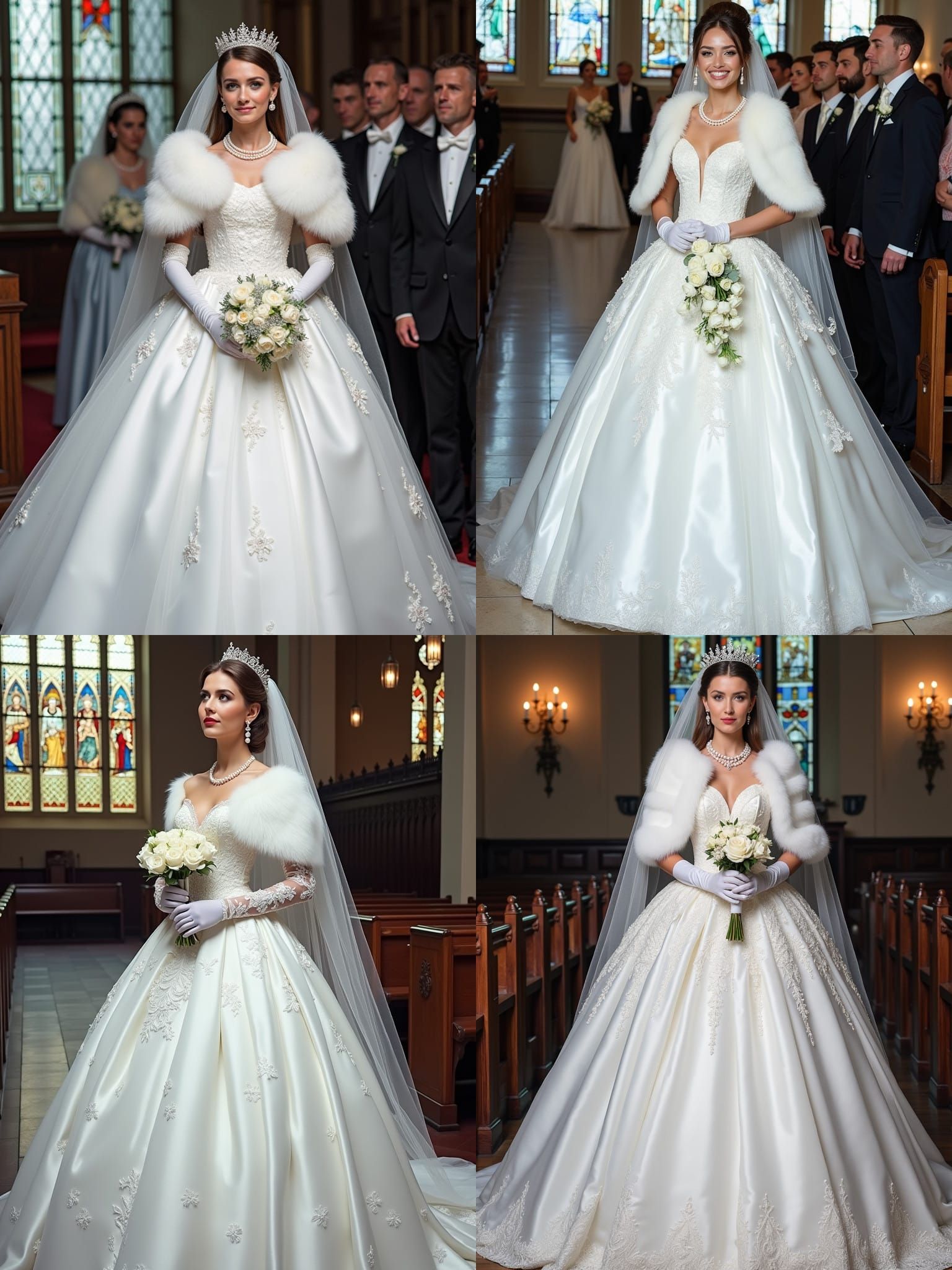 Elegant Bride in White Satin Wedding Dress