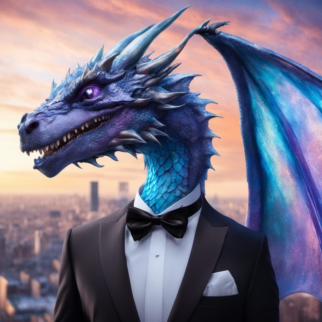 Anthropomorphic Dragon in Tuxedo, Digital Painting