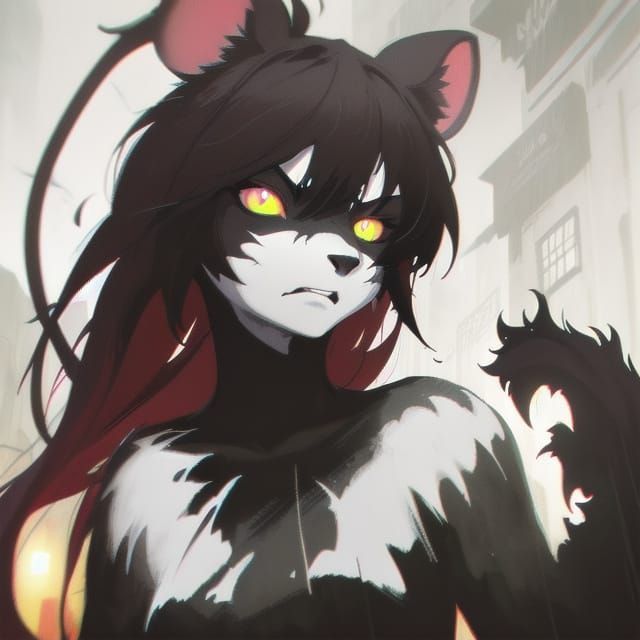 Mouse-Girl Roars in Neon-Lit Alley: Comic Art