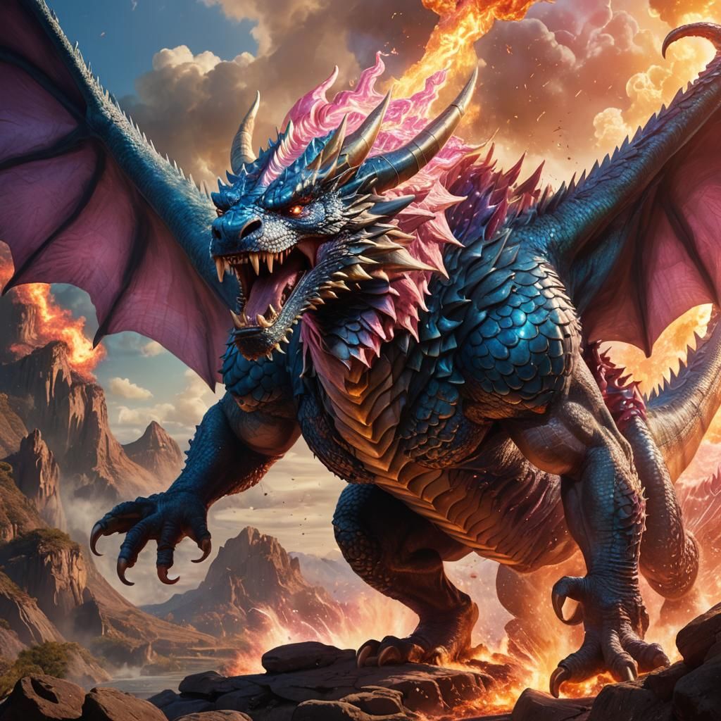John Cena Battles a Blue and Pink Dragon