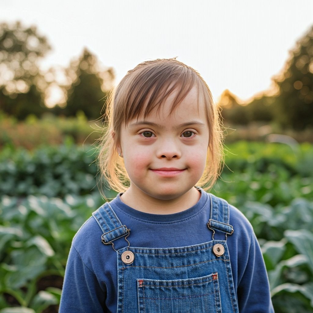 Young Girl with Down Syndrome in Lush Garden