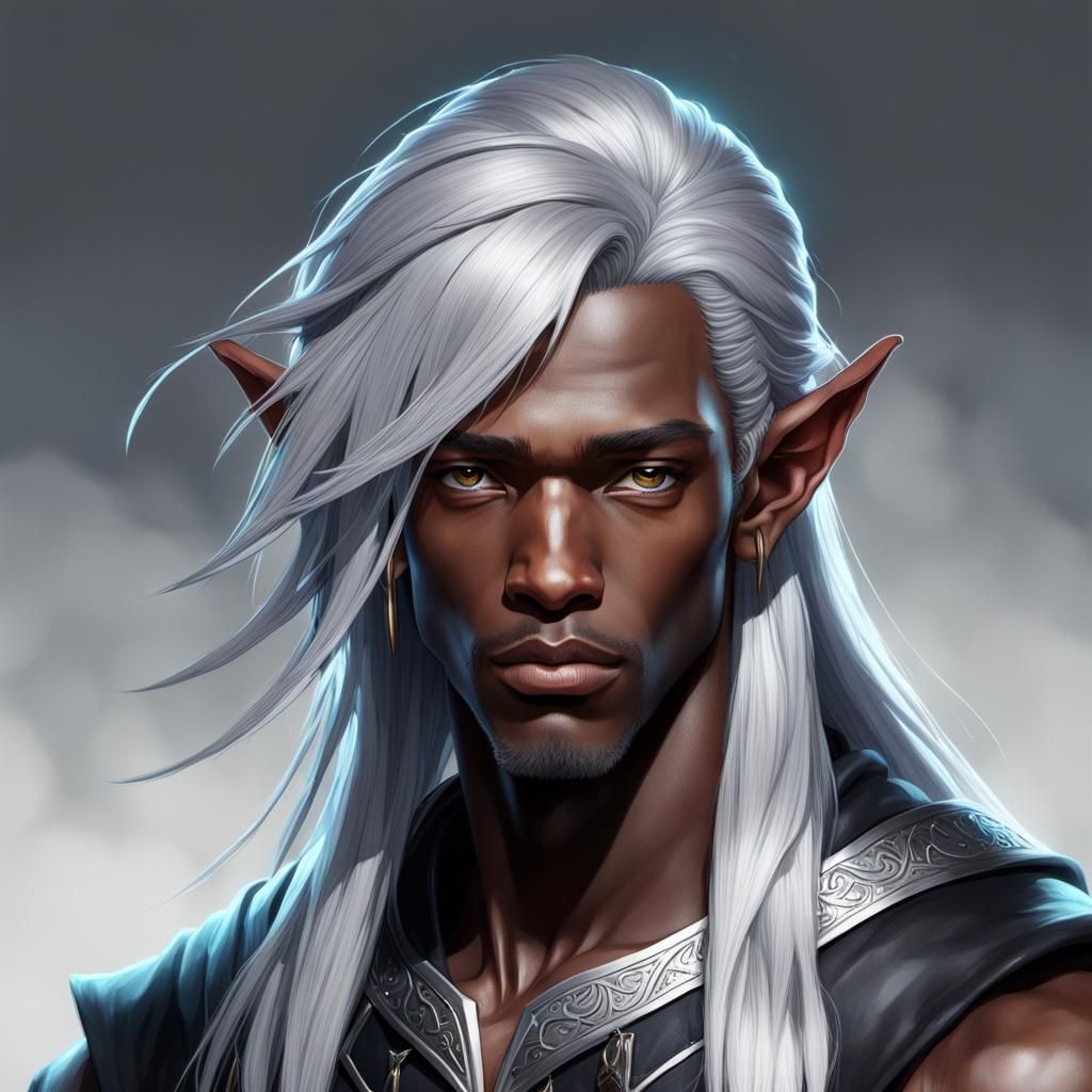 Black Elf Teen Portrait in Hyperdetailed Art Style