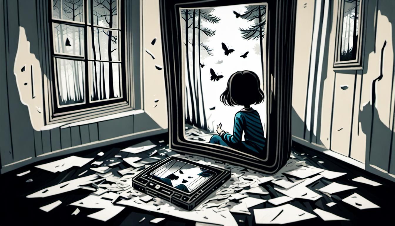 Surreal Nature View Through Broken TV Window