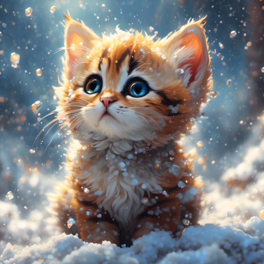Adorable Chibi Kitten in Snowy Anime Style