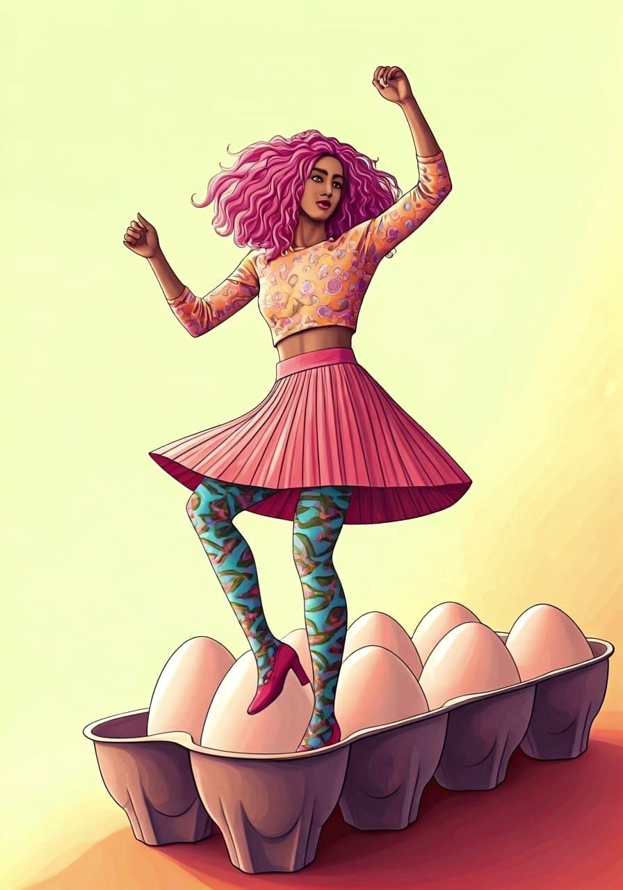 Joyful Figure Dances in a Vibrant Egg Carton Scene