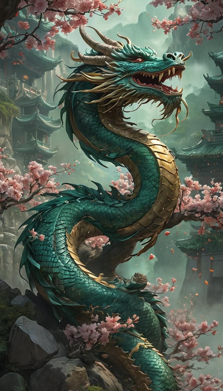 Majestic Chinese Dragon in Fantasy Landscape Art