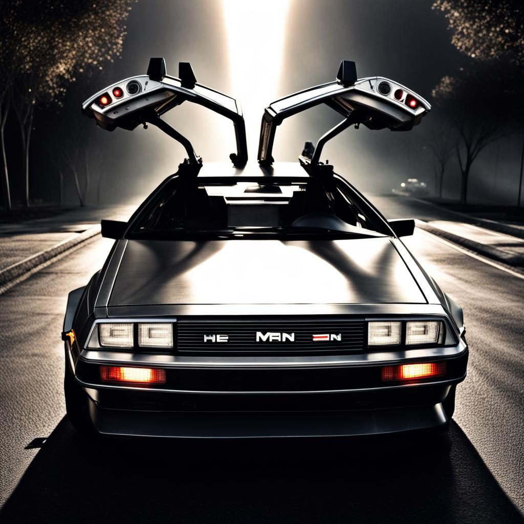 Hyperrealistic DeLorean Art with Cinematic Lighting