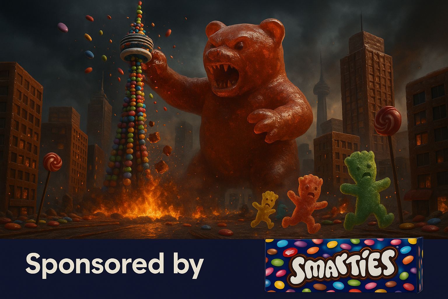 Gummy Kaiju Attacks Candy Toronto, Shattering Smarties CN To...