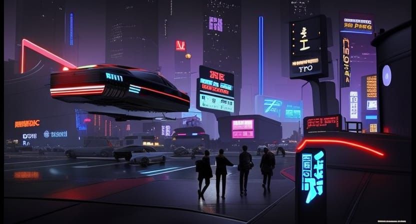 Cyberpunk Tokyo Cityscape with Flying Cars