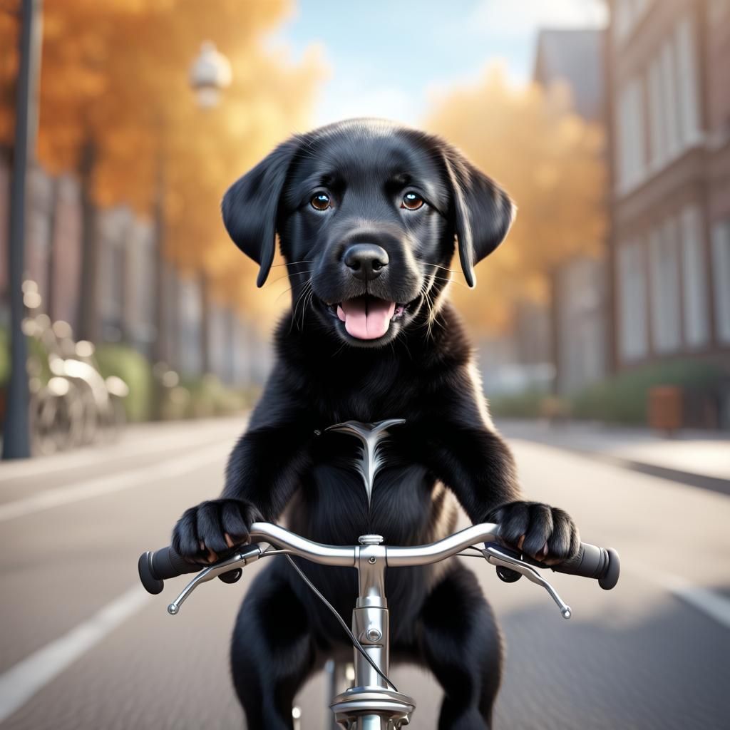 Labrador Puppy Rides Bicycle in Pixar Style