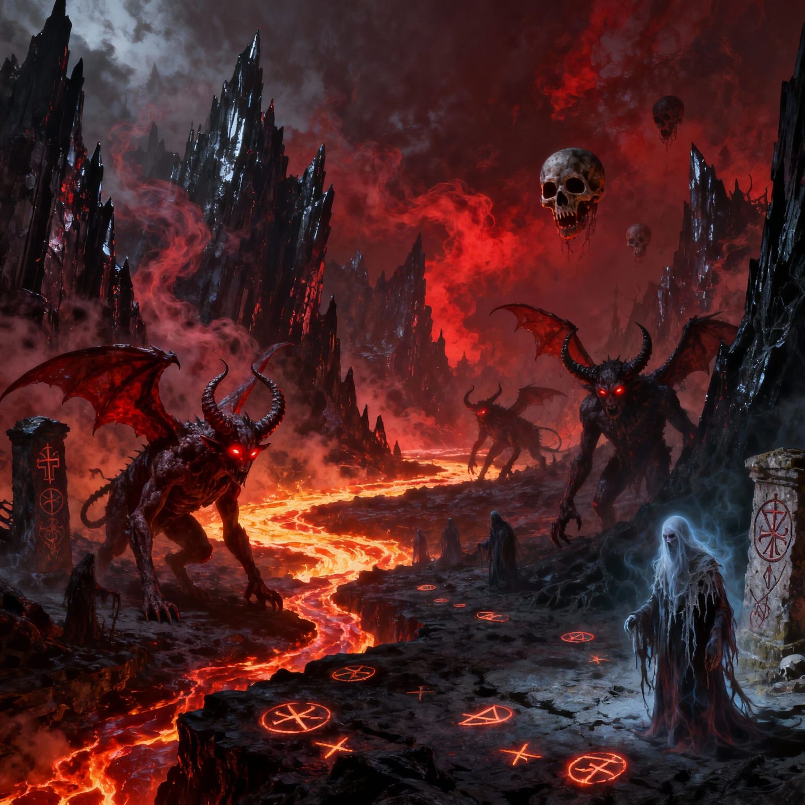 Hellscape with Demons in Gothic Horror Style