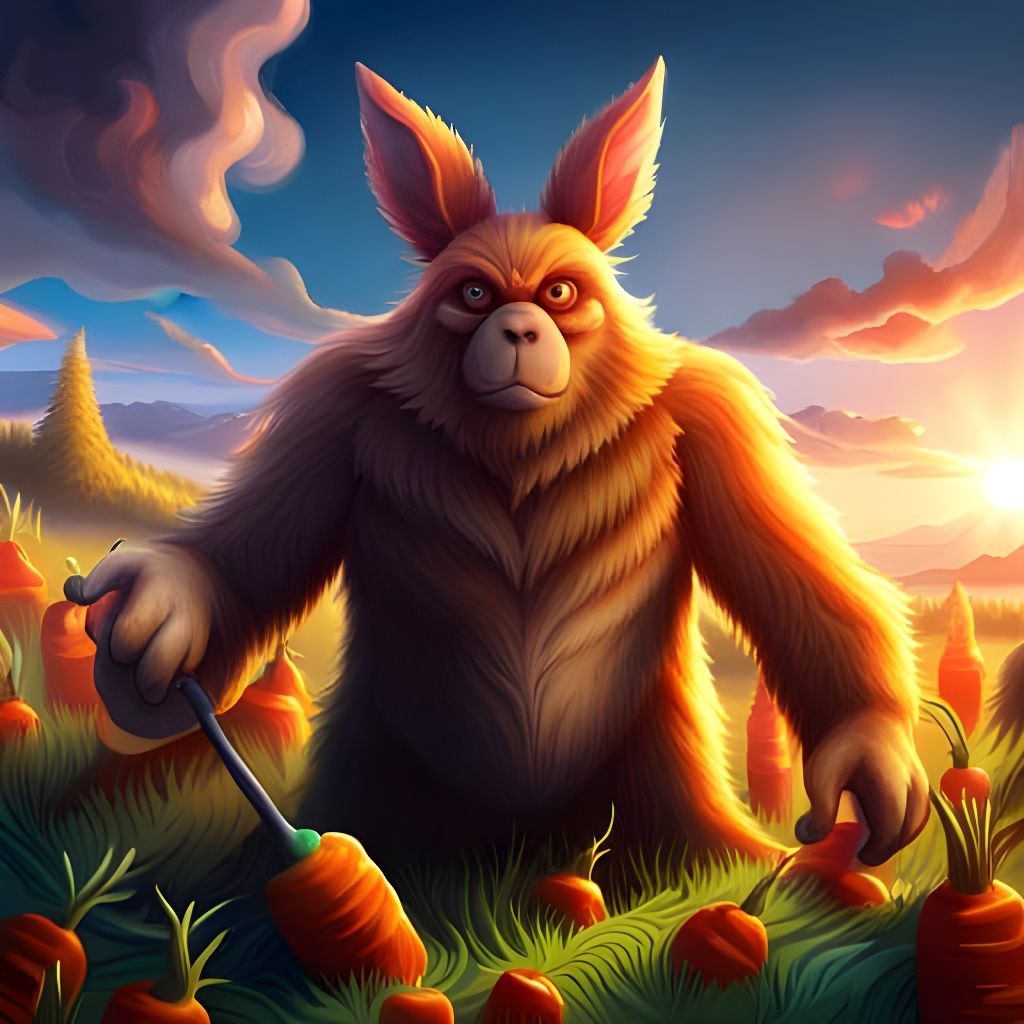 Fluffy Sasquatch Bunny Monster Looting Carrot Field