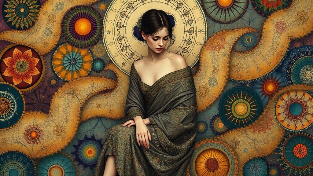 Surreal Figure Sits Amidst Vibrant Textures and Patterns in ...