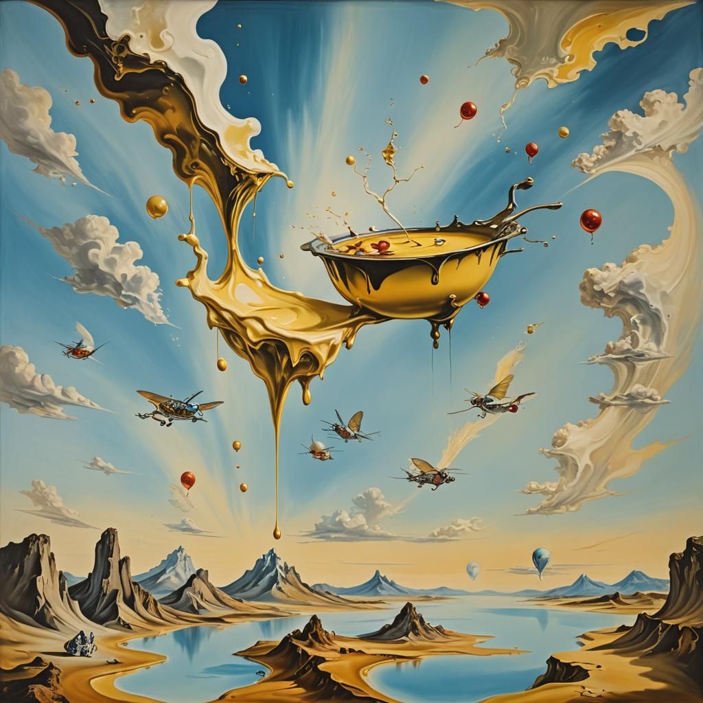 Surreal Custard Flight: A Dali-esque Oil Painting