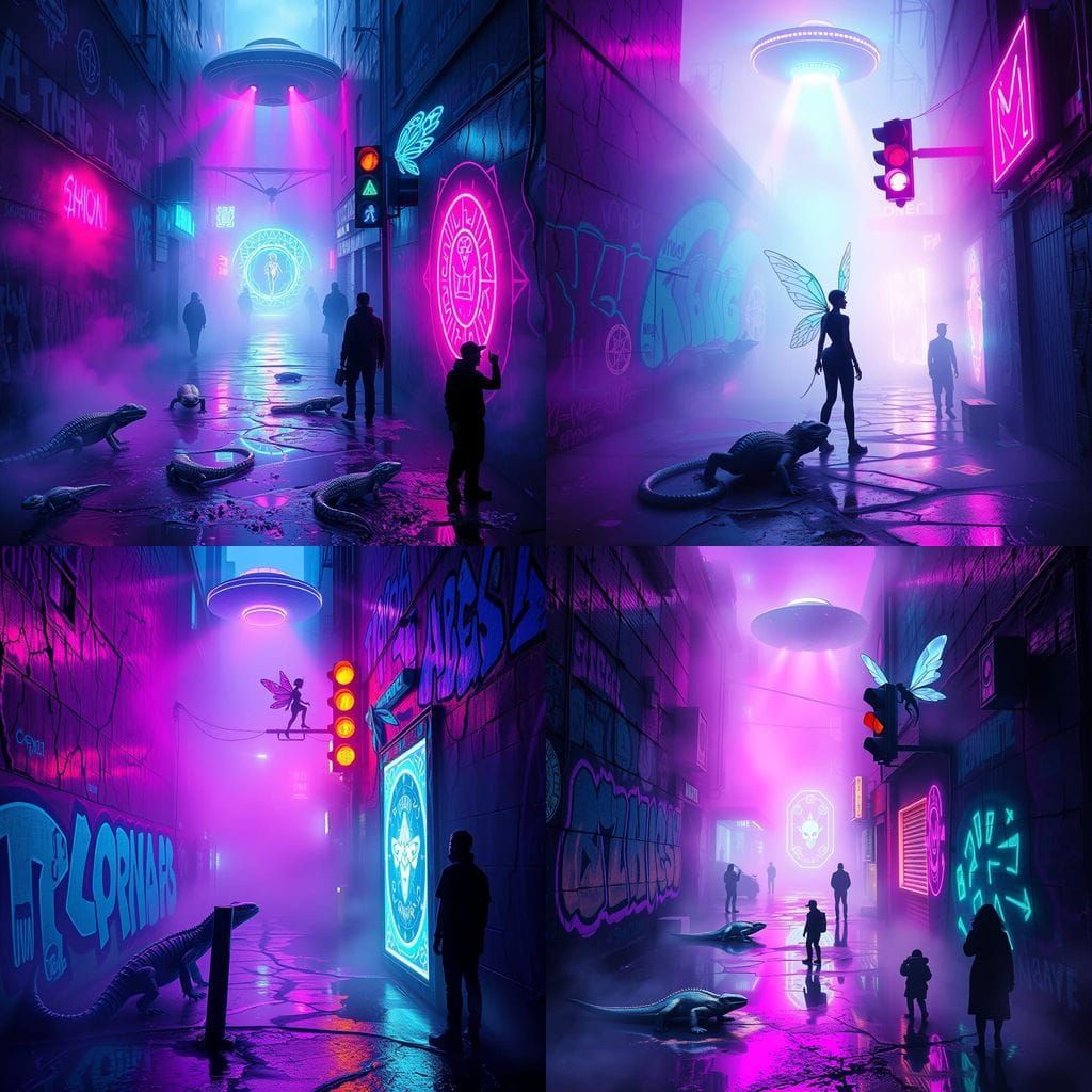 Futuristic New York Alleyway with Bioluminescent Details