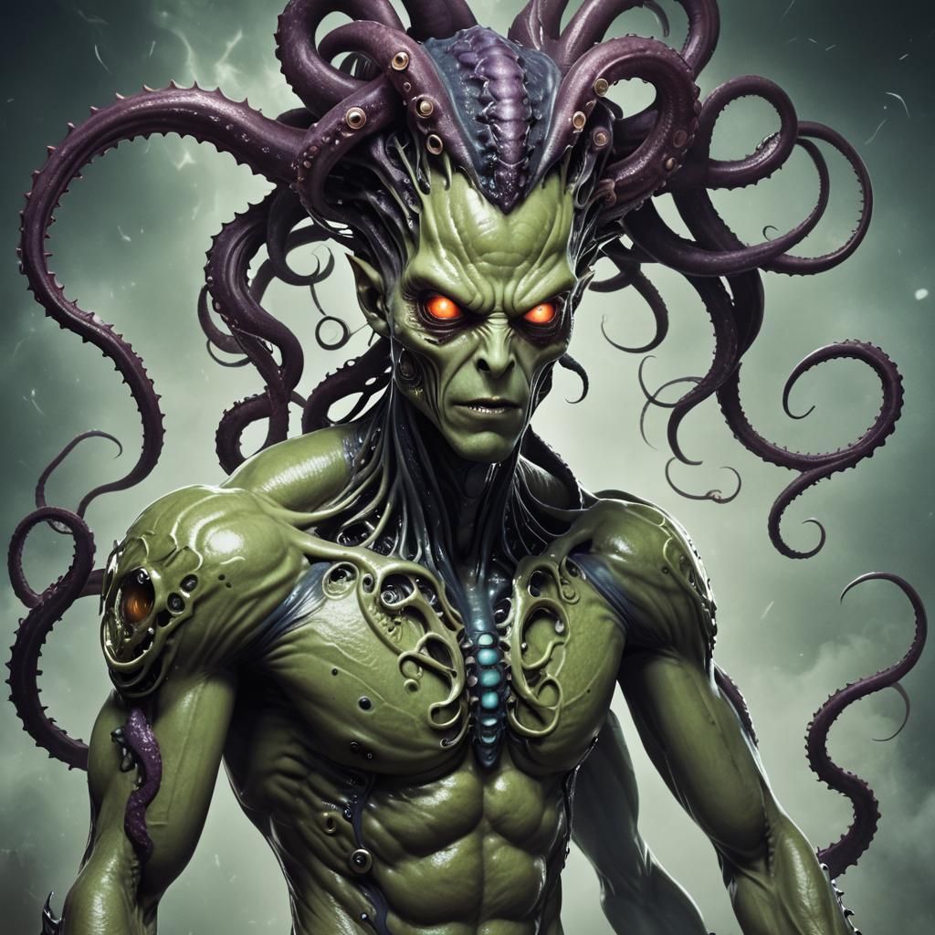 Scary Athletic Alien Man with Tentacles